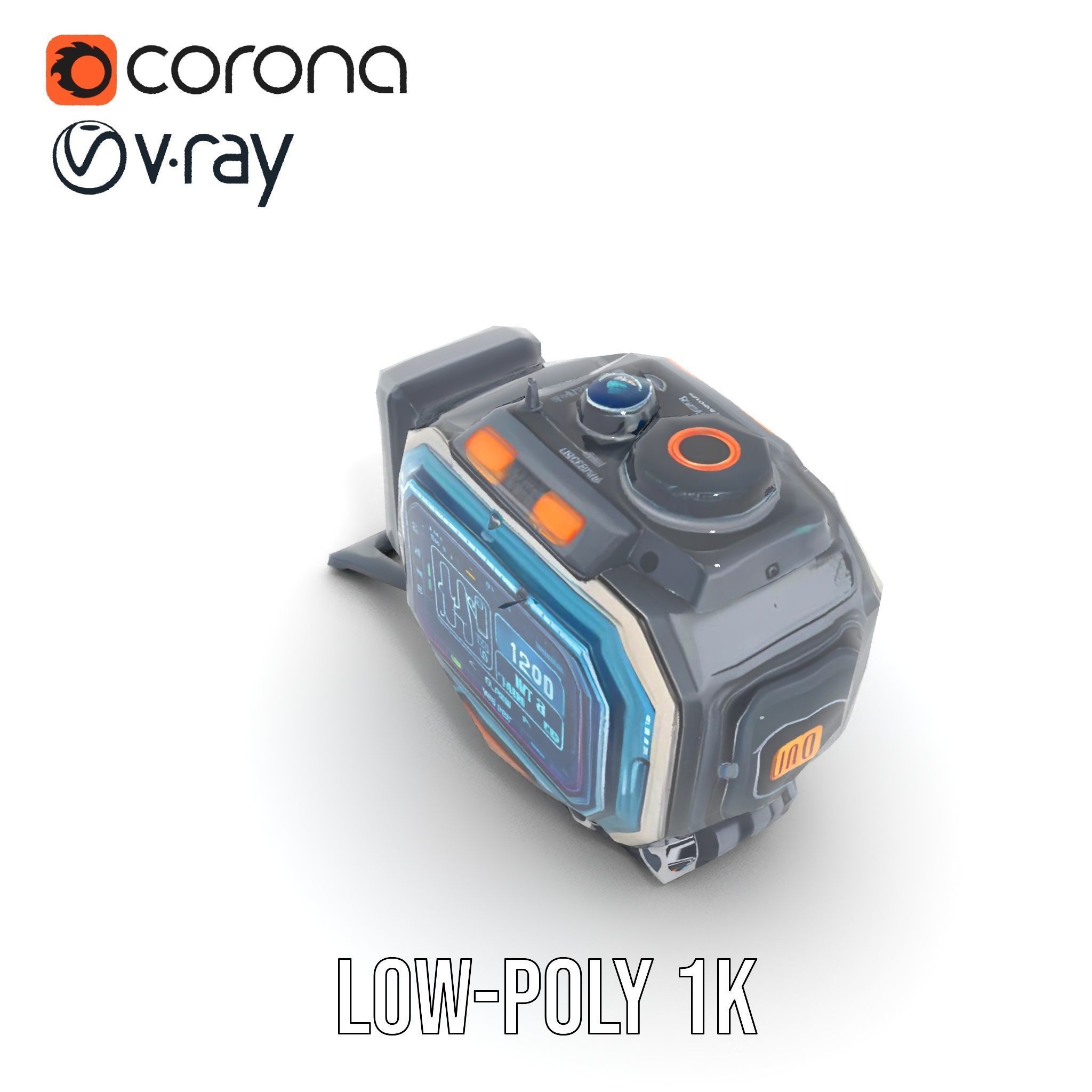 Futuristic Device Model Pack with Digital Display Low-poly 3D model_12