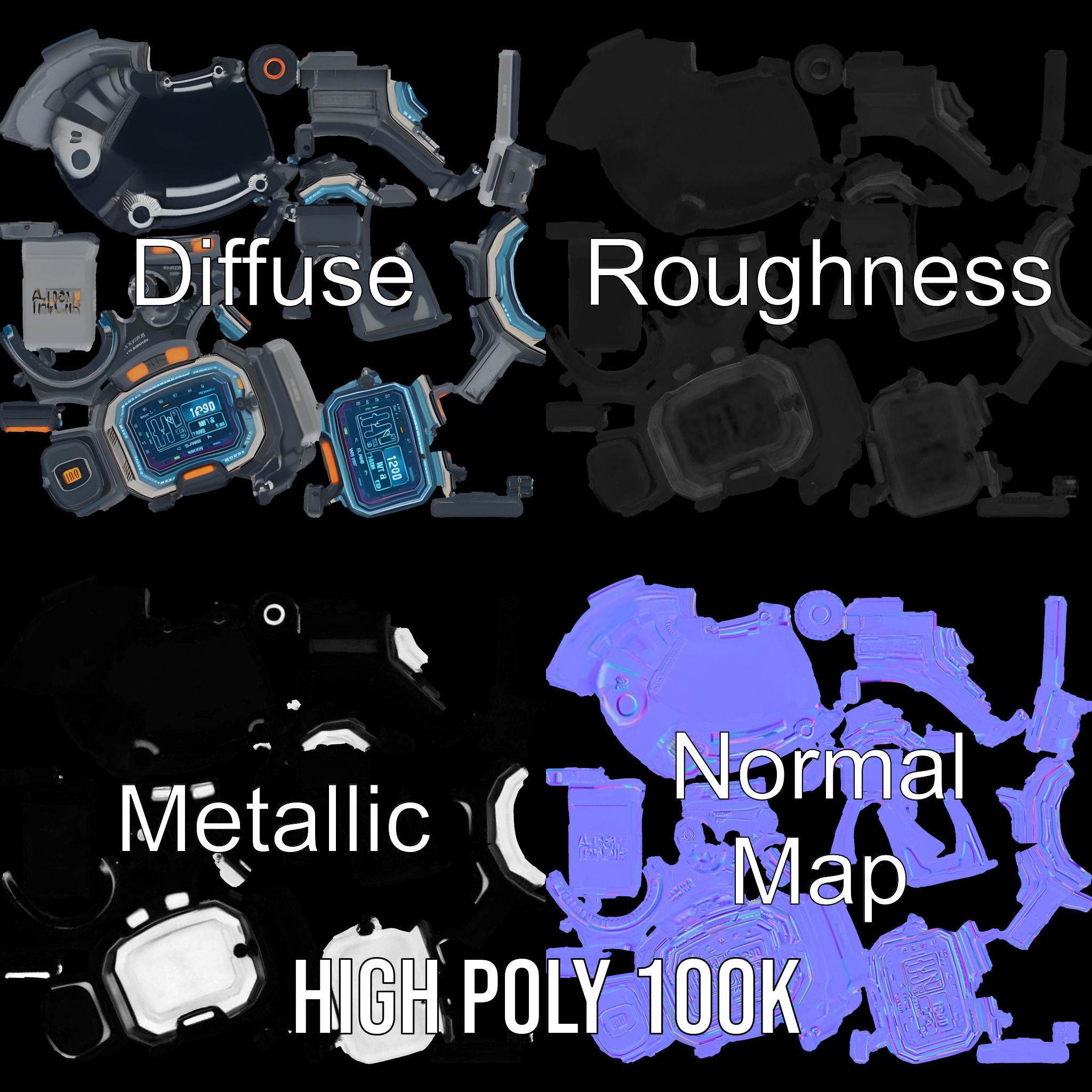 Futuristic Device Model Pack with Digital Display Low-poly 3D model_4