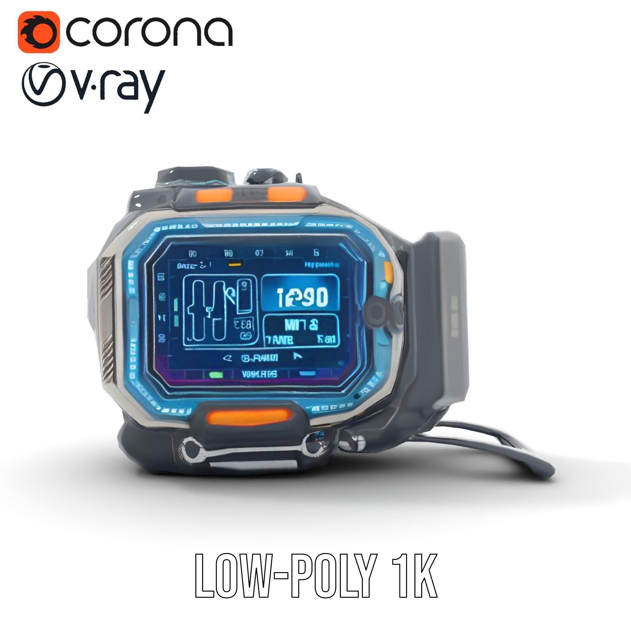 Futuristic Device Model Pack with Digital Display Low-poly 3D model_21