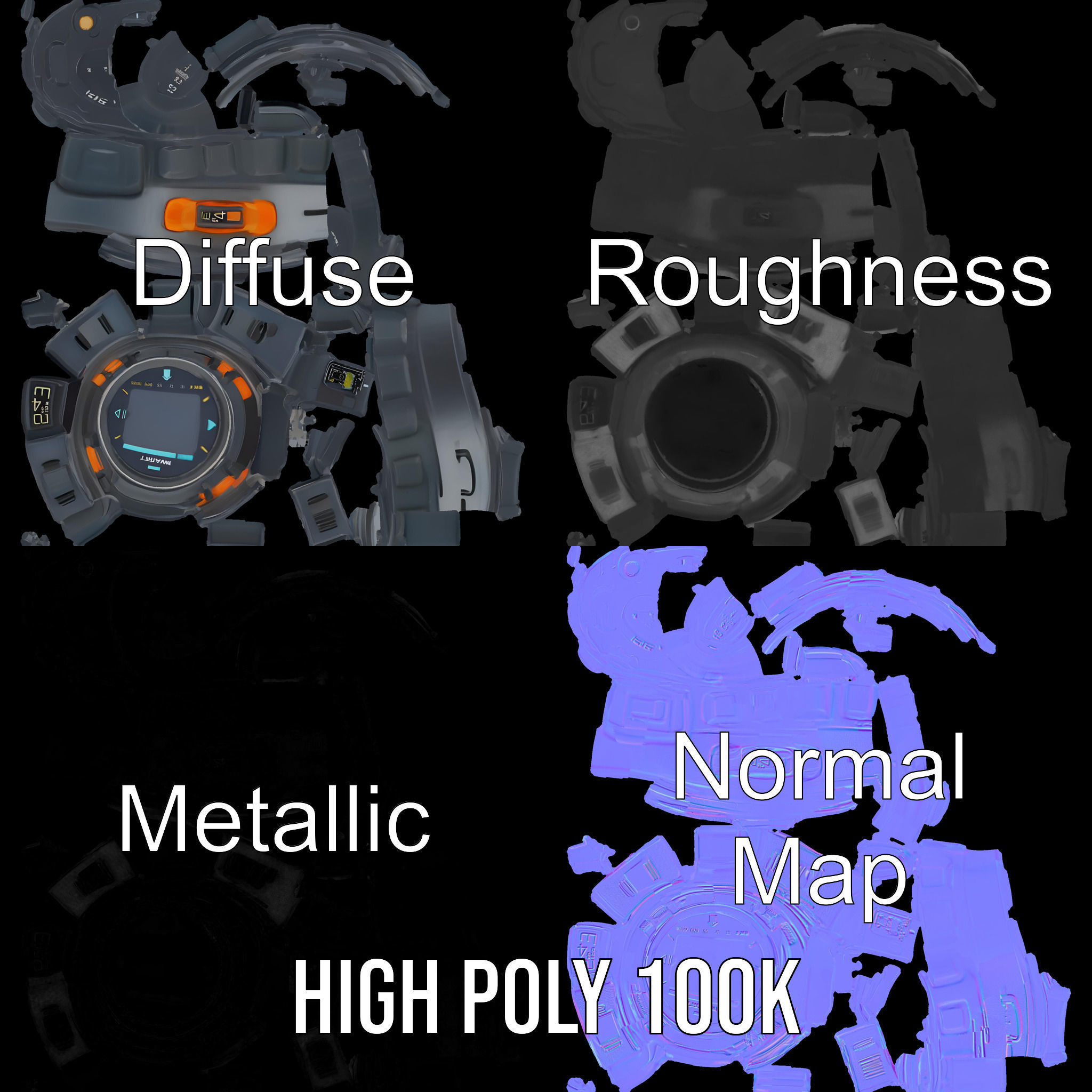 Futuristic Wrist Gadget Model Pack Low-poly 3D model_4