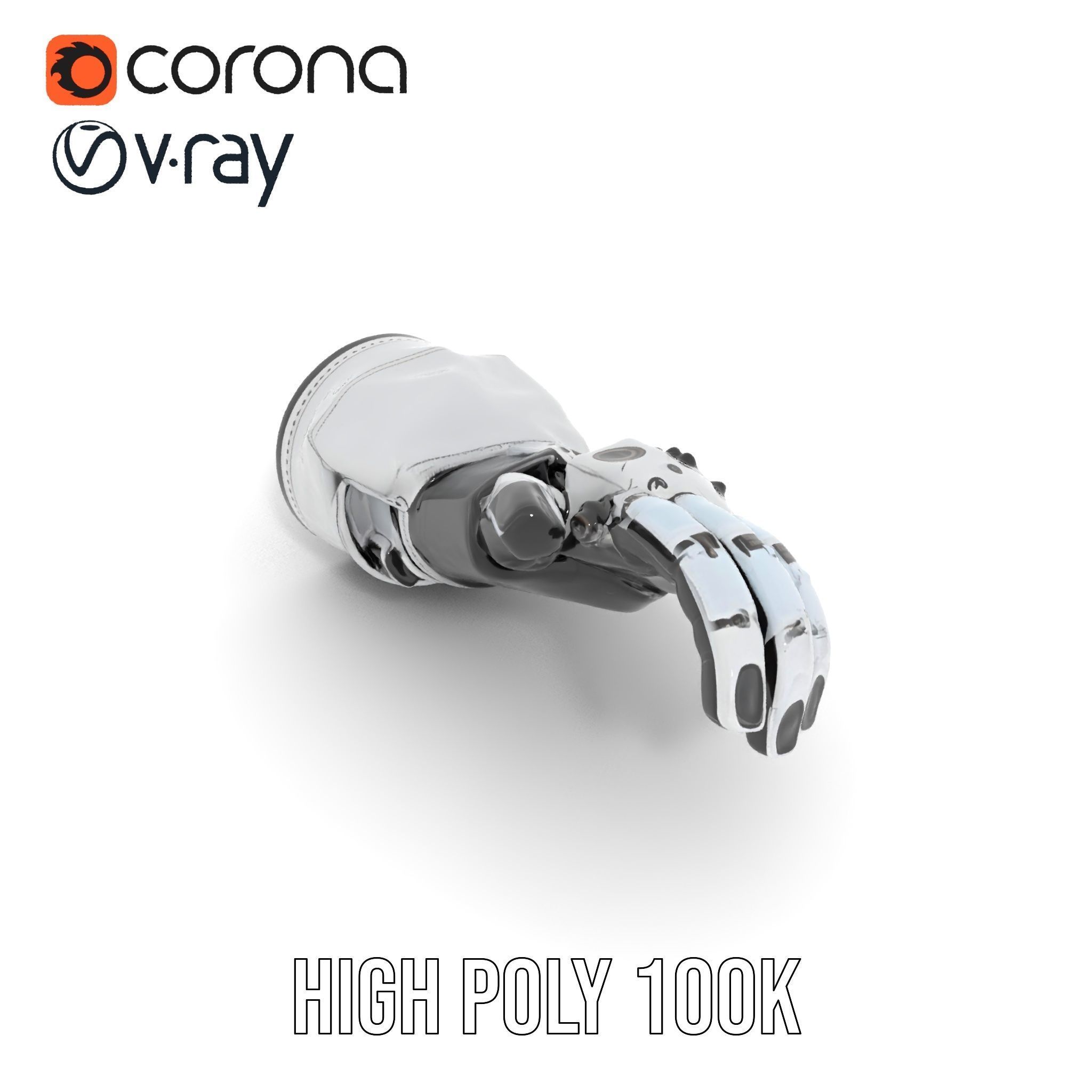 Futuristic Robotic Hand Model Pack with Articulated Fingers Low-poly 3D model_32