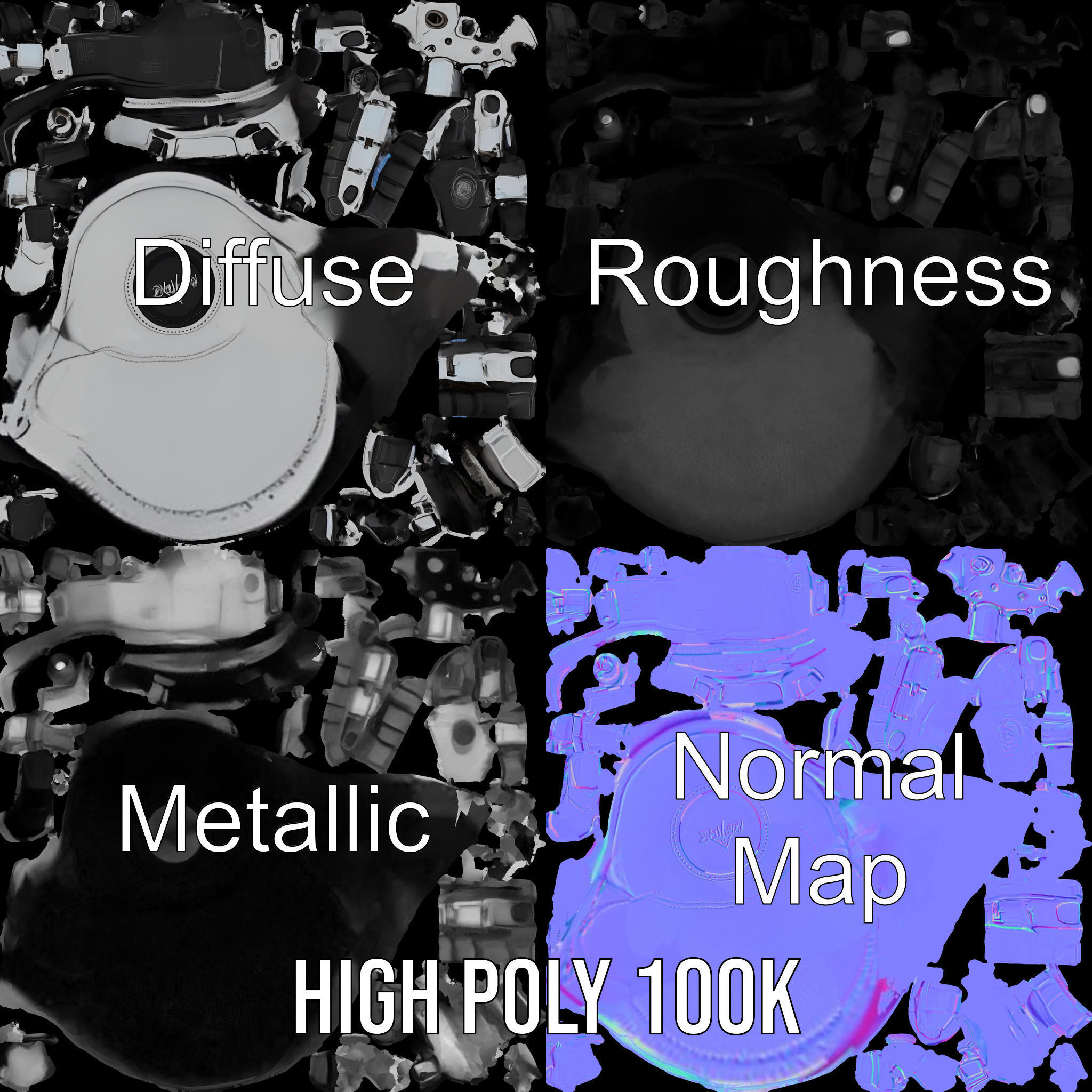 Futuristic Robotic Hand Model Pack with Articulated Fingers Low-poly 3D model_4