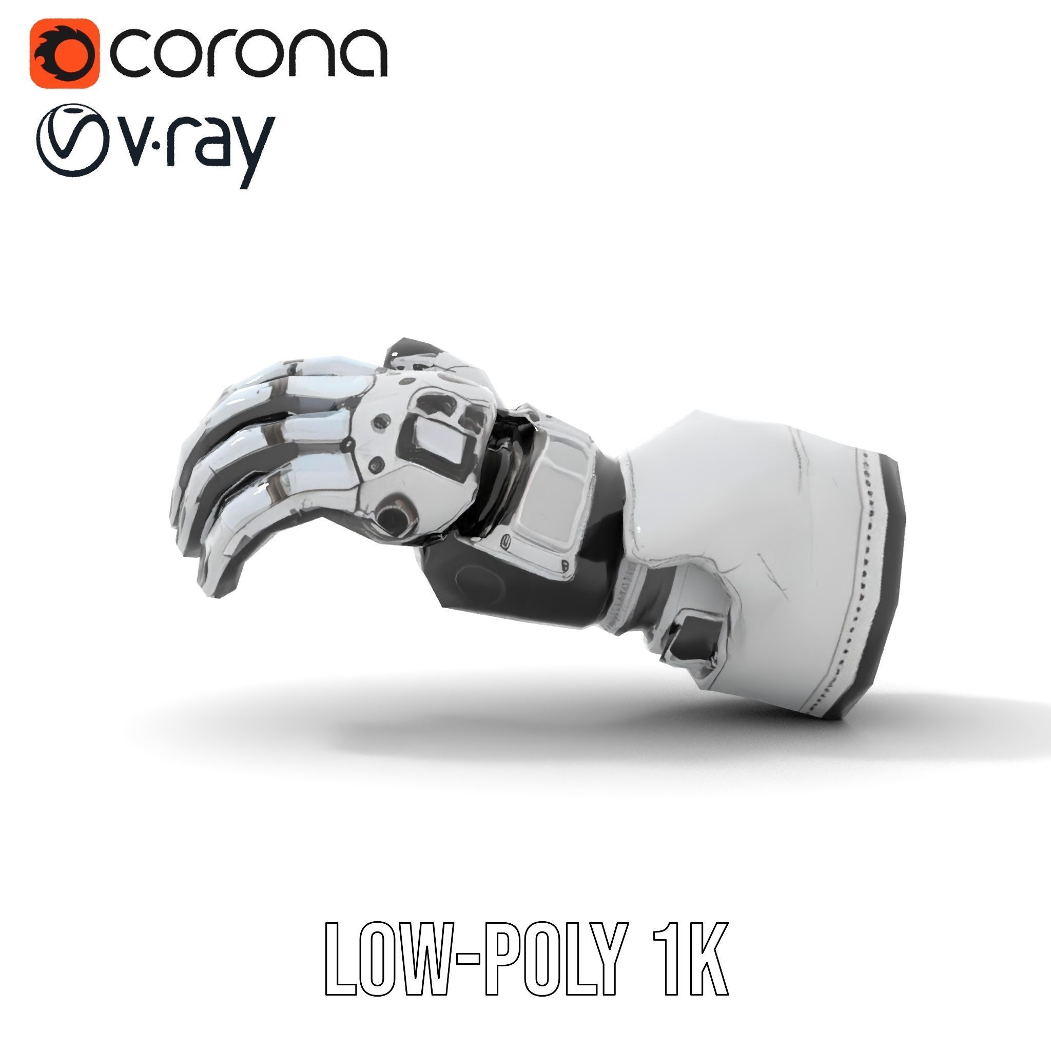 Futuristic Robotic Hand Model Pack with Articulated Fingers Low-poly 3D model_8