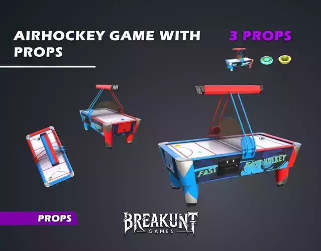 Airhockey Game with props - 3d Model - 3 assets