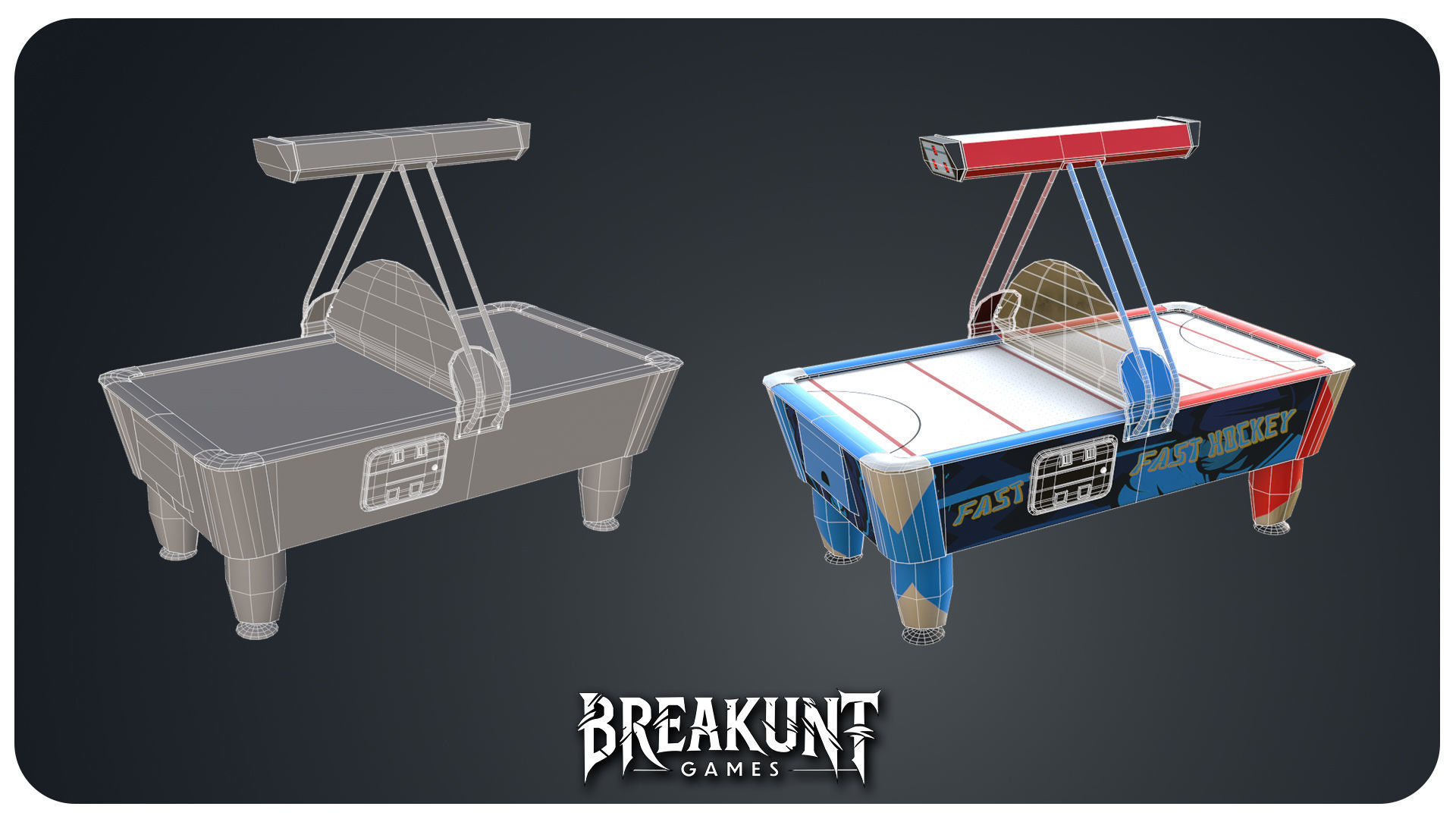 Airhockey Game with props - 3d Model - 3 assets Low-poly 3D model_9