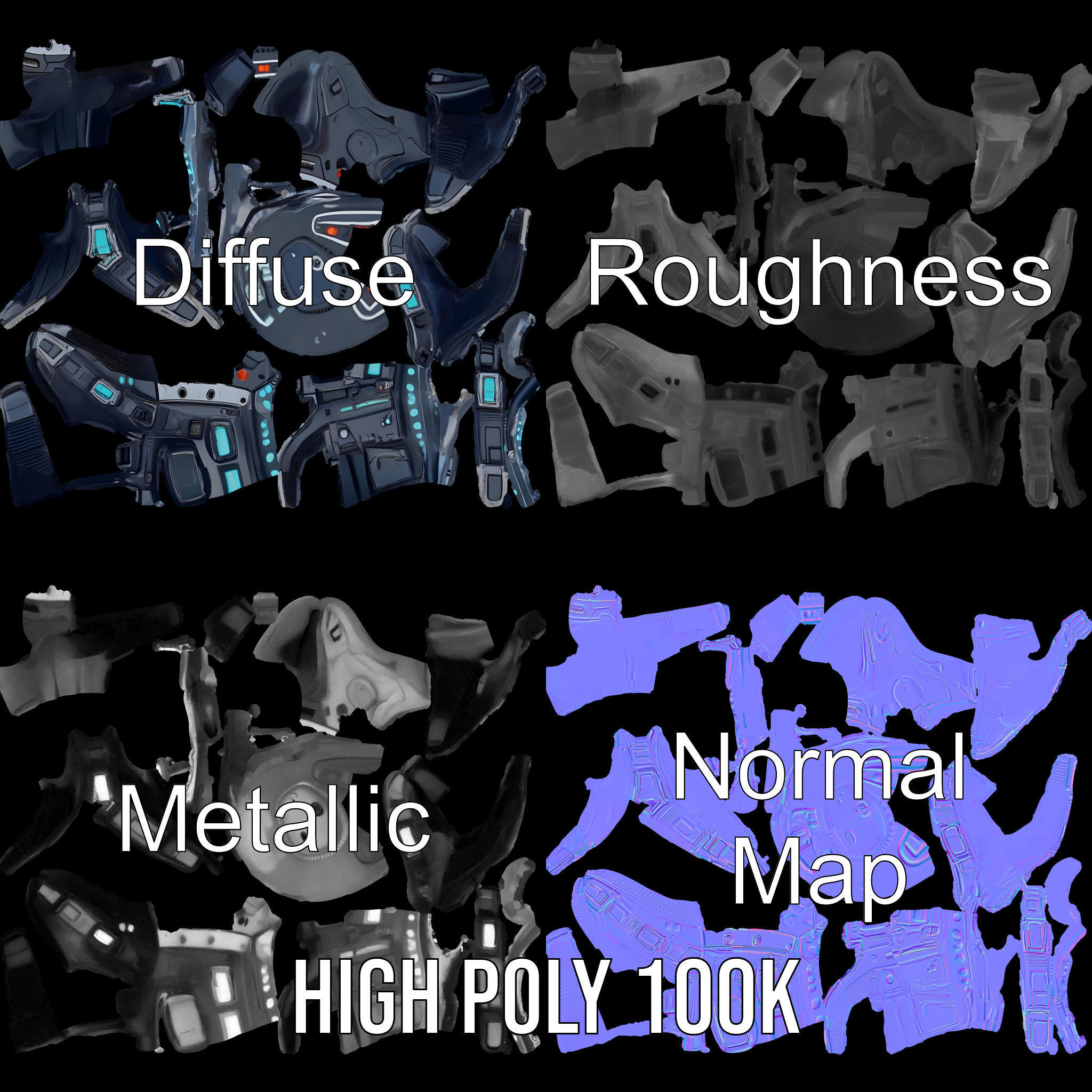 Futuristic Cyber Glove Model Pack Low-poly 3D model_4