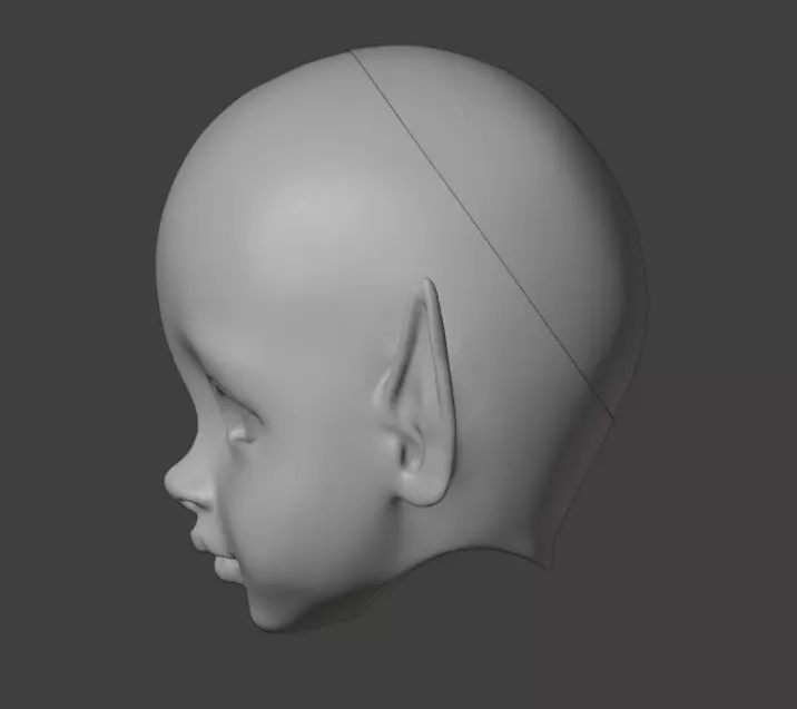 3d digital file kid elf with vertical ears  head for bjd doll  3D print model_2