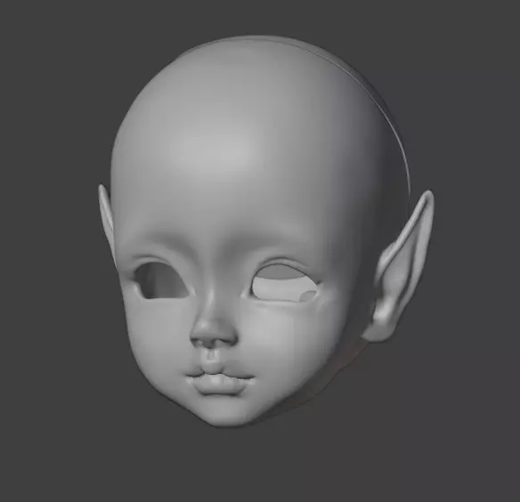 3d digital file kid elf with vertical ears  head for bjd doll  3D print model_1
