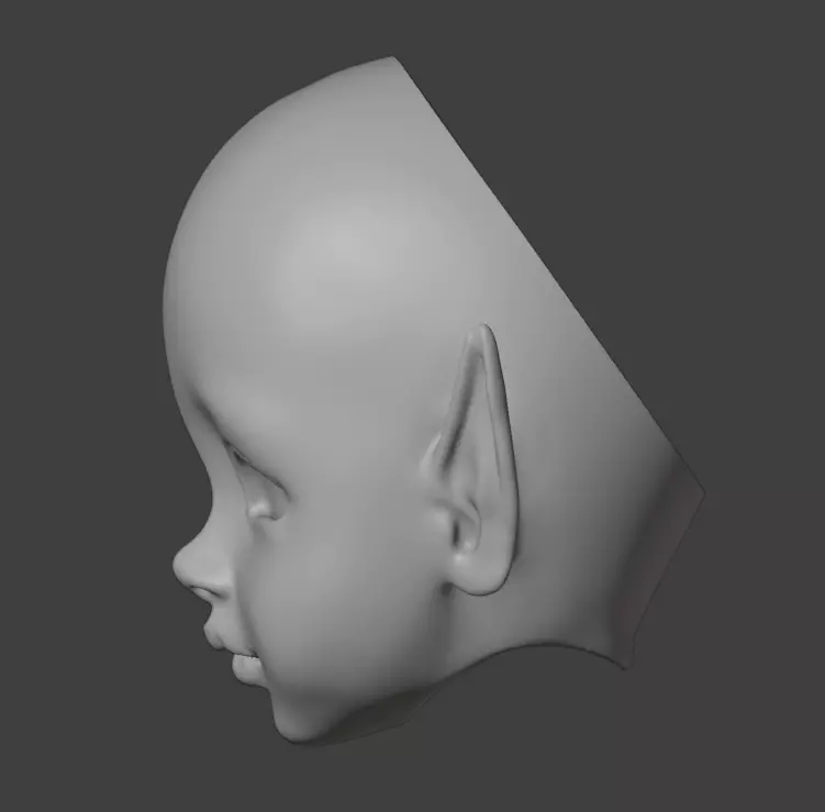 3d digital file kid elf with vertical ears  head for bjd doll  3D print model_7