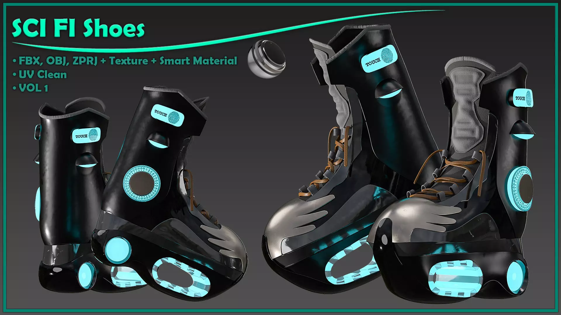 female SCI-FI shoess with texture and smart material 3D model_0