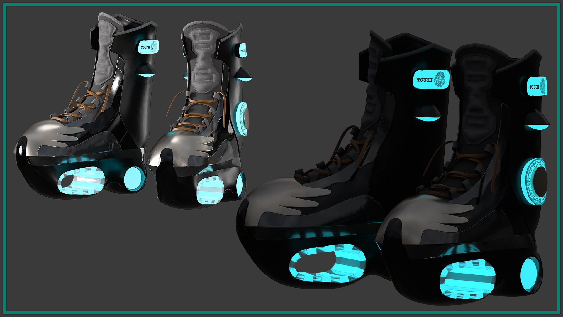 female SCI-FI shoess with texture and smart material 3D model_2