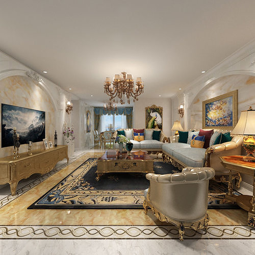 Living and Dining Combo in Royal Style 3D model