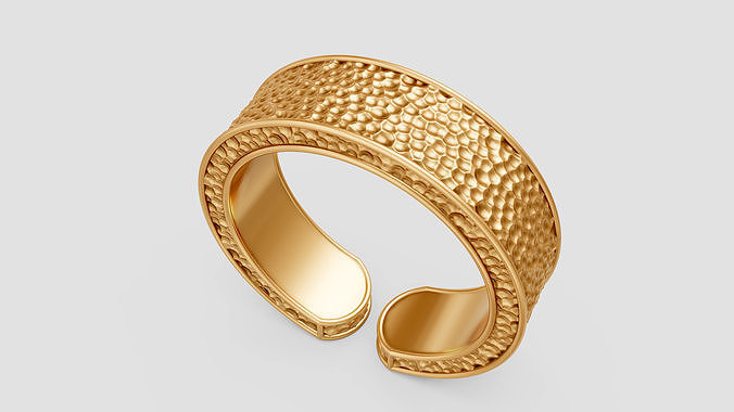 Hammered ring silver gold printable 3d jewelry model 3D print model