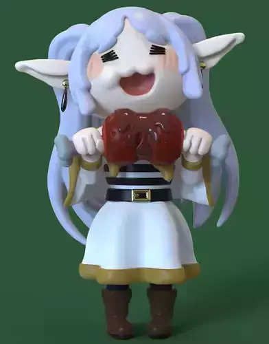 FRIEREN CHIBI EATING A HAM-PARTS AND COMPLETE 3D print model