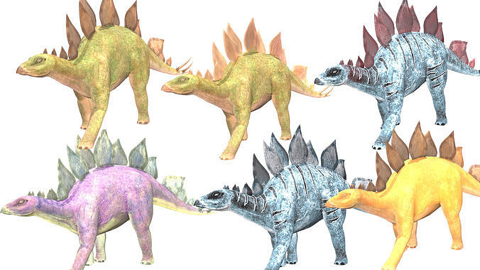 Stegosaurus Walk Animated 6 Colour Variants Low-poly 3D model