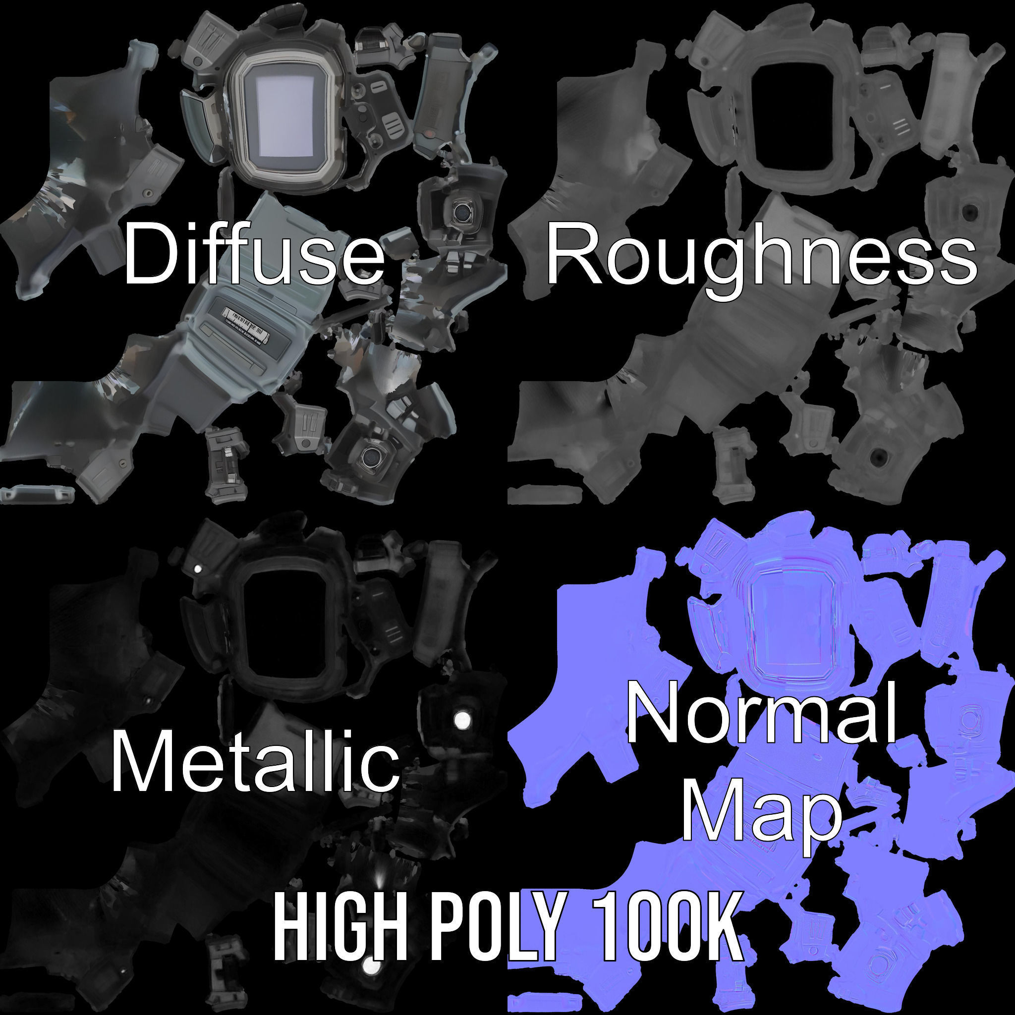 Futuristic Wristwatch Gadget Model Pack with Screen and Controls Low-poly 3D model_4