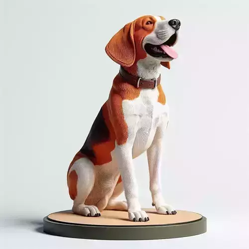 932Color 3D Model of Laughing Beagle Dog on Pedestal