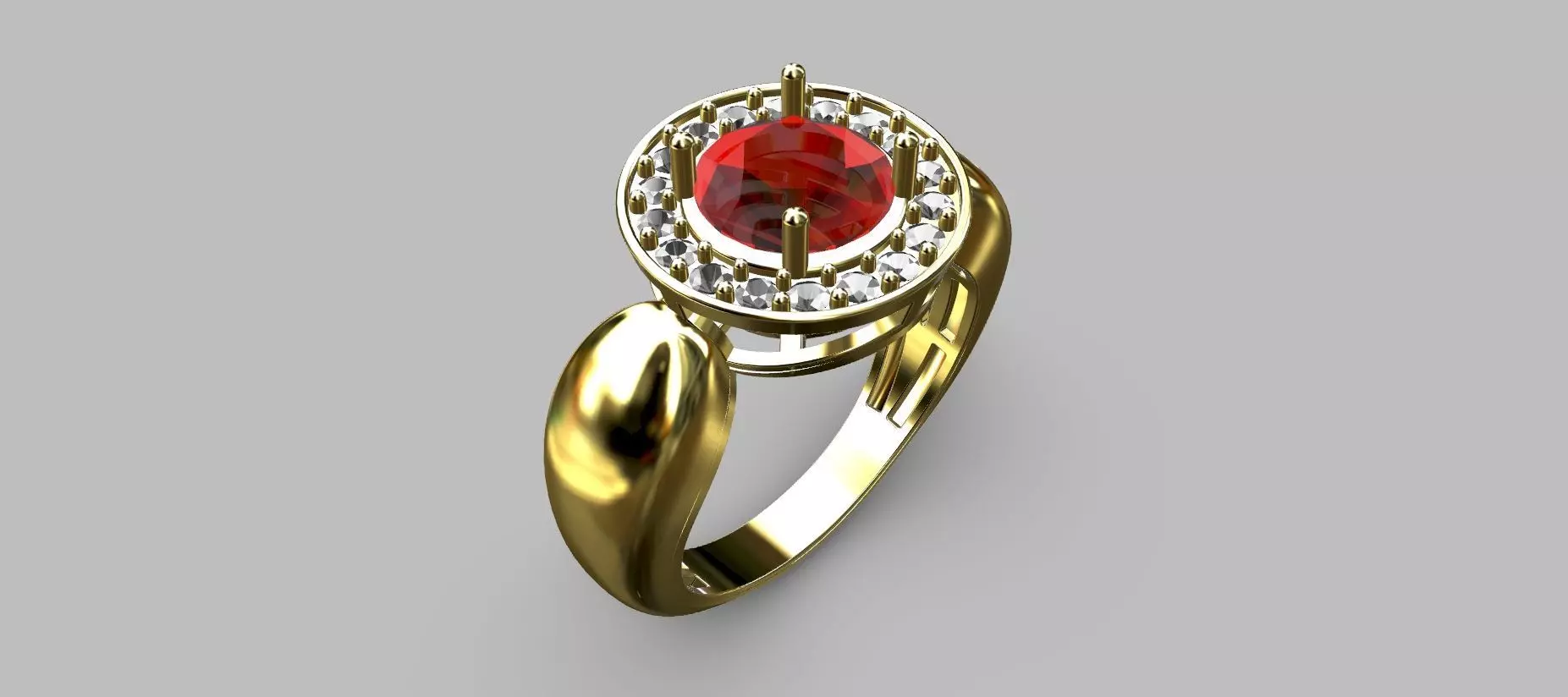 Graduation Ring with 7mm Round Gemstone 3D print model