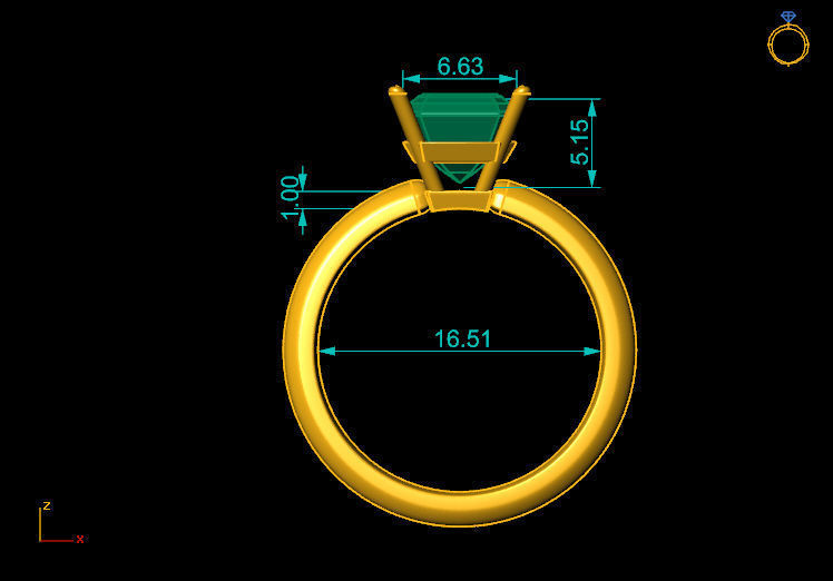 EmeraldCut Solitaire Ring 3D print model_6