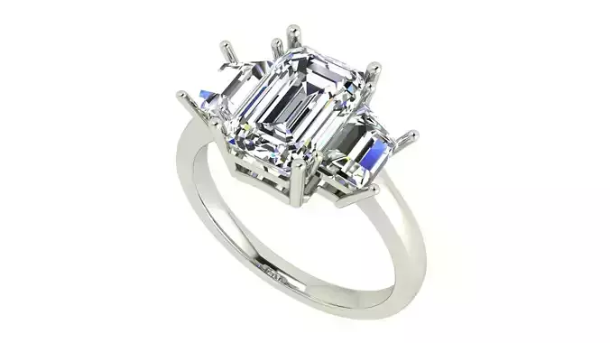 EmeraldCut ThreeStoned Ring