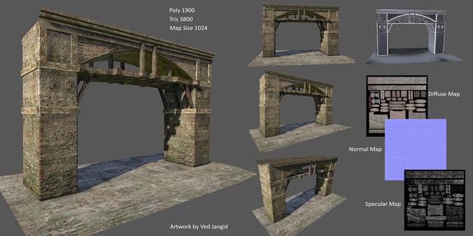 Bridge Model old stone archway 3D print model