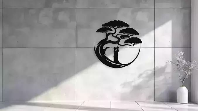 Elegant Couple Under Ancient Tree Wall Decor 3D Print Ready