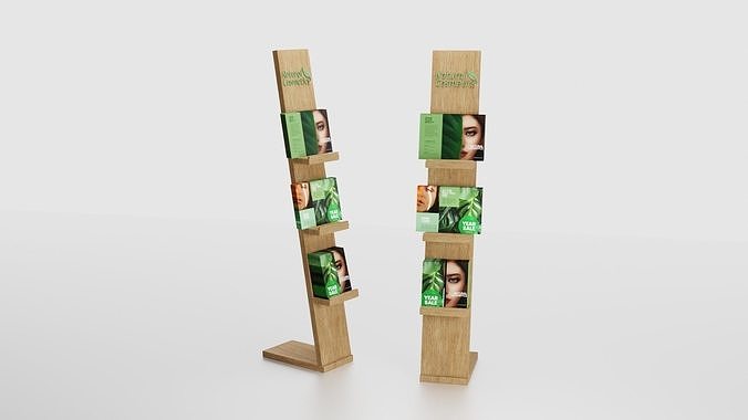 Floor wooden brochure stand magazine Low-poly 3D model