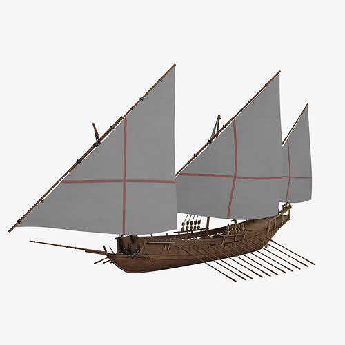 Historical Galliot Ship - Fully Rigged PBR 3D model