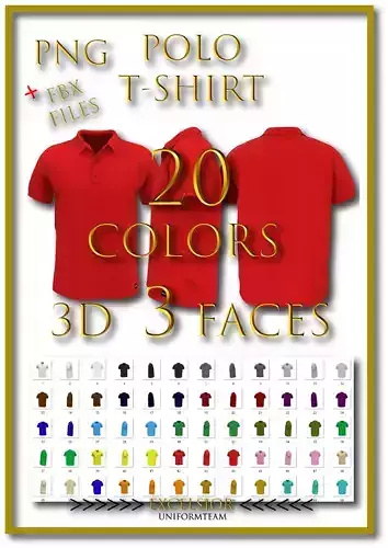 Polo Shirt Mockup  3D Model  20 Colors  3 Angles  FBX 60  PNGs