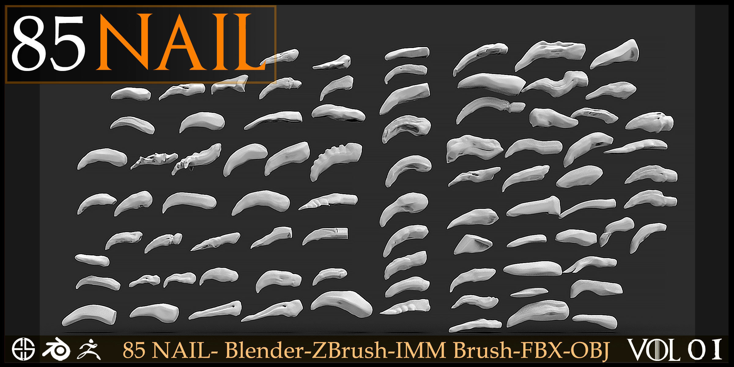 85 Nail -Character And Creature Brush-Dragon-Character-Vol 01 3D model_6