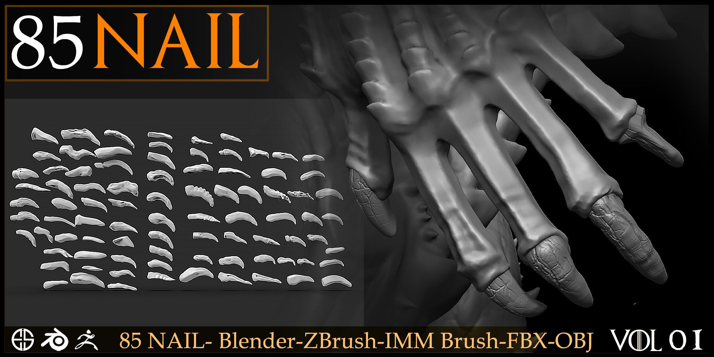 85 Nail -Character And Creature Brush-Dragon-Character-Vol 01 3D model_7