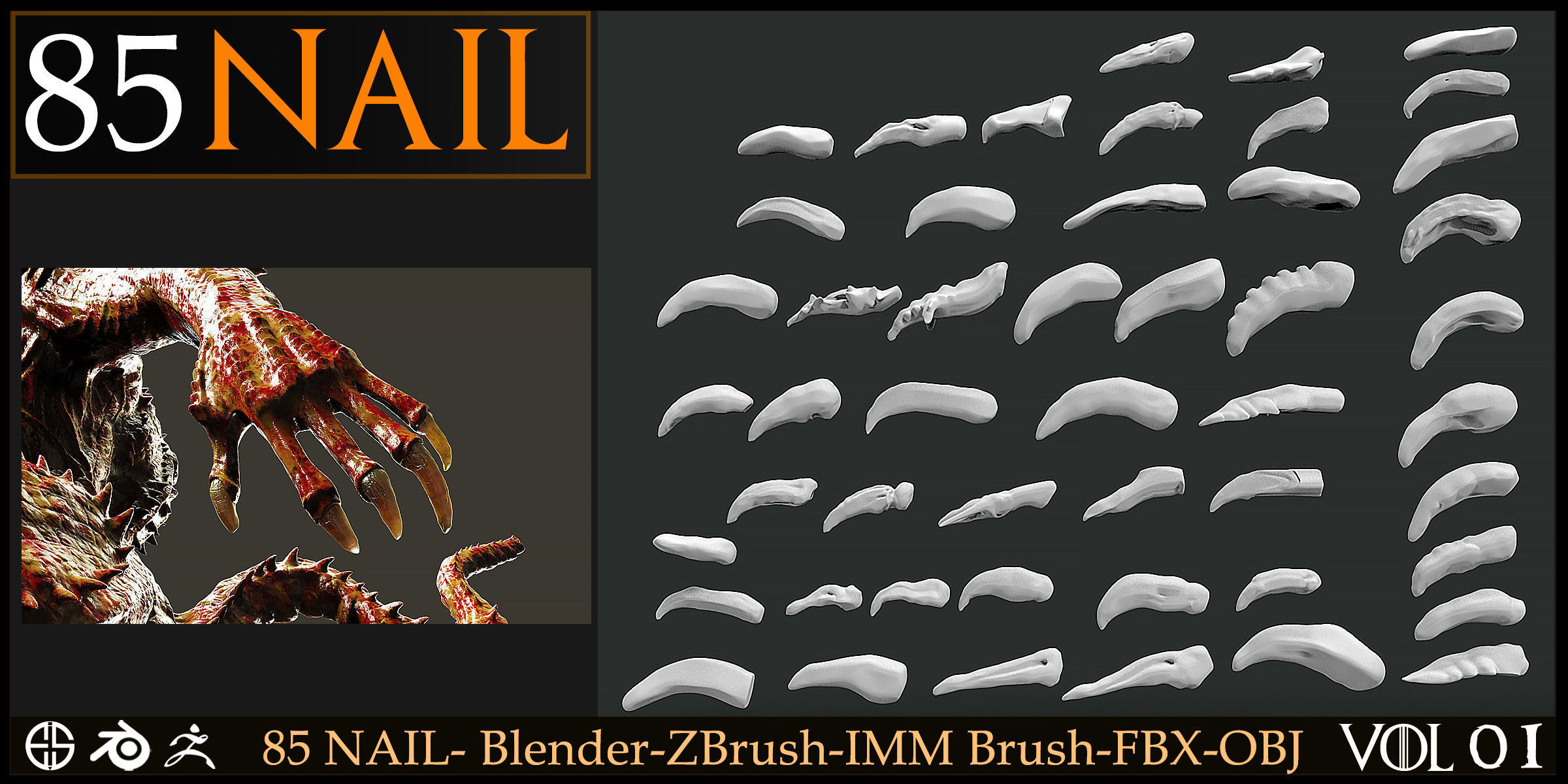 85 Nail -Character And Creature Brush-Dragon-Character-Vol 01 3D model_12