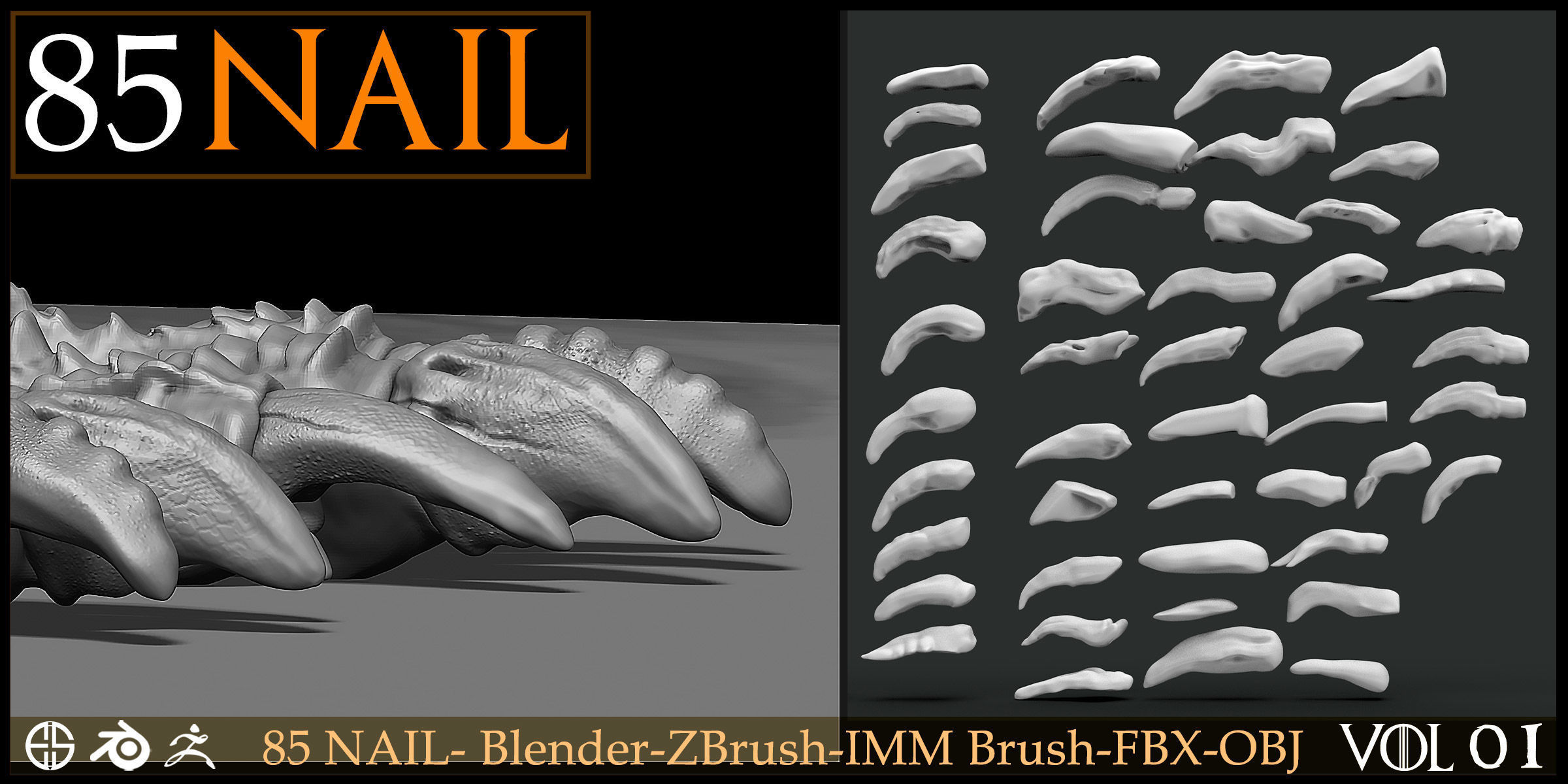 85 Nail -Character And Creature Brush-Dragon-Character-Vol 01 3D model_2