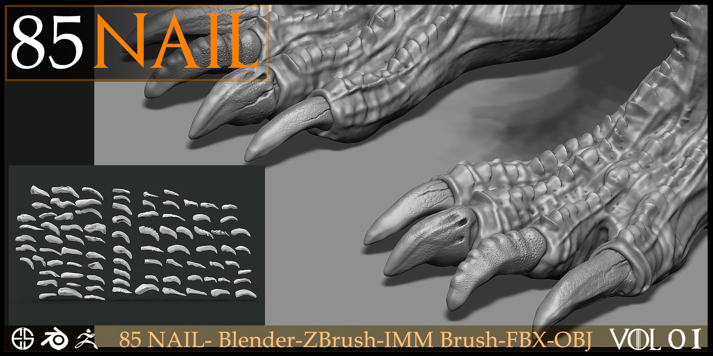 85 Nail -Character And Creature Brush-Dragon-Character-Vol 01 3D model_5