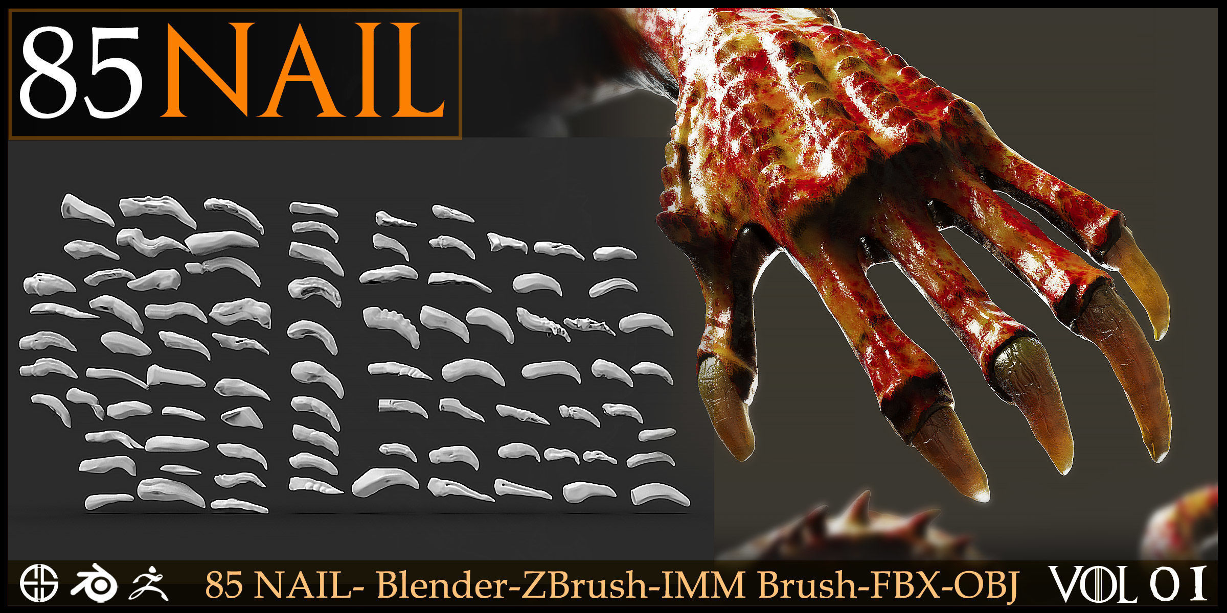 85 Nail -Character And Creature Brush-Dragon-Character-Vol 01 3D model_1