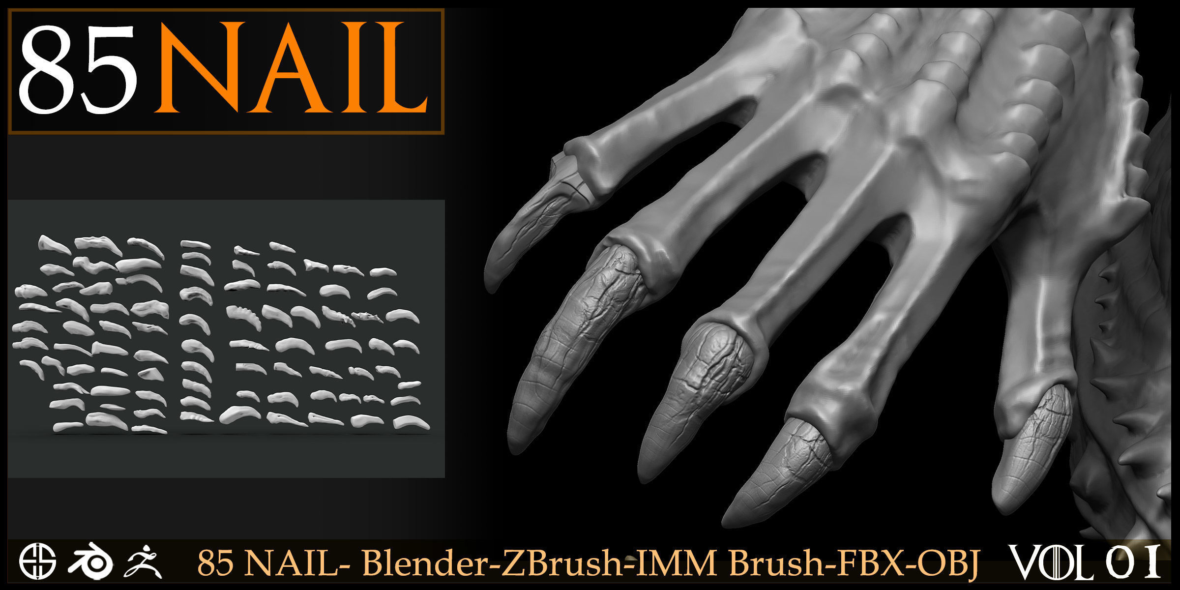 85 Nail -Character And Creature Brush-Dragon-Character-Vol 01 3D model_8