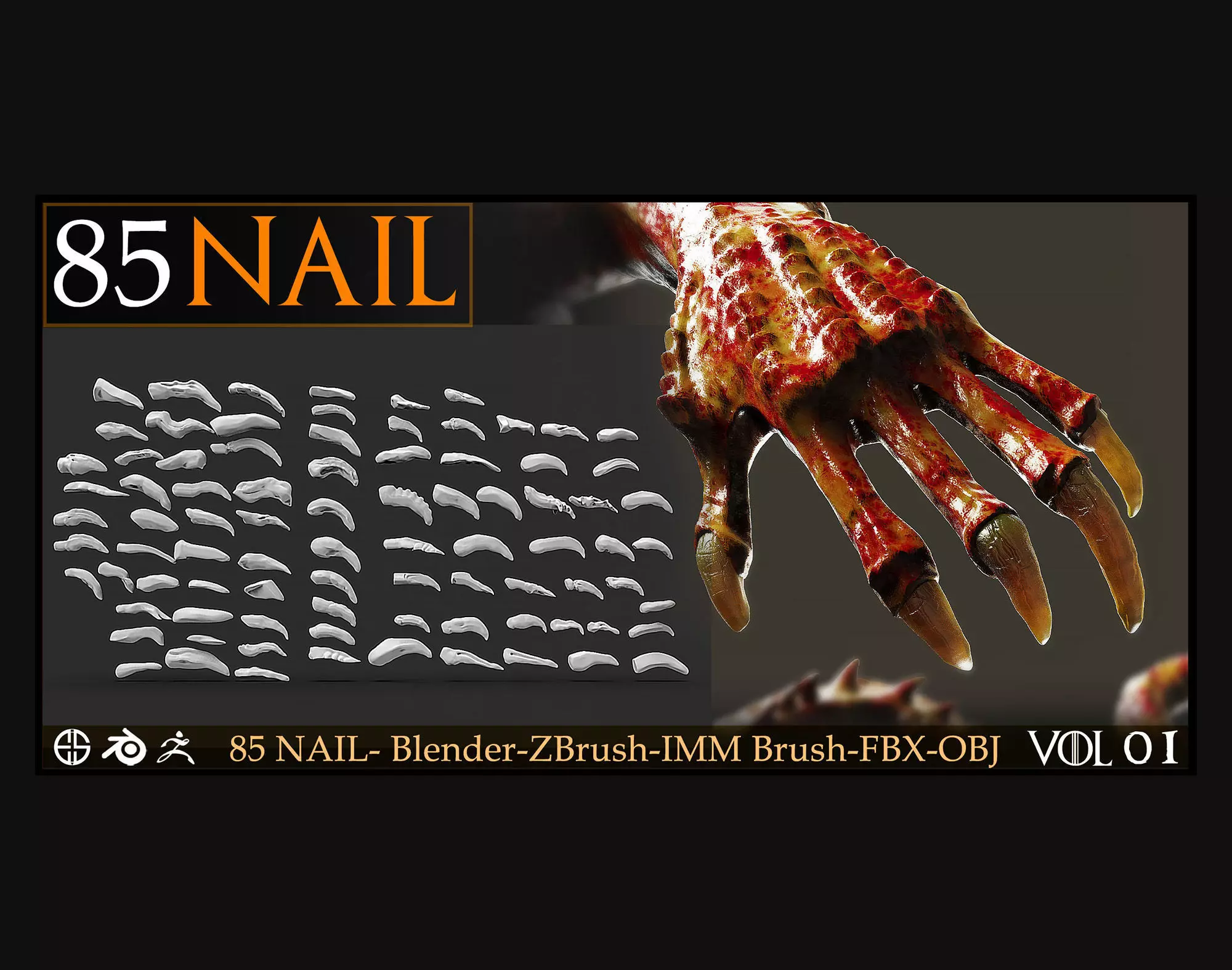 85 Nail -Character And Creature Brush-Dragon-Character-Vol 01 3D model_0
