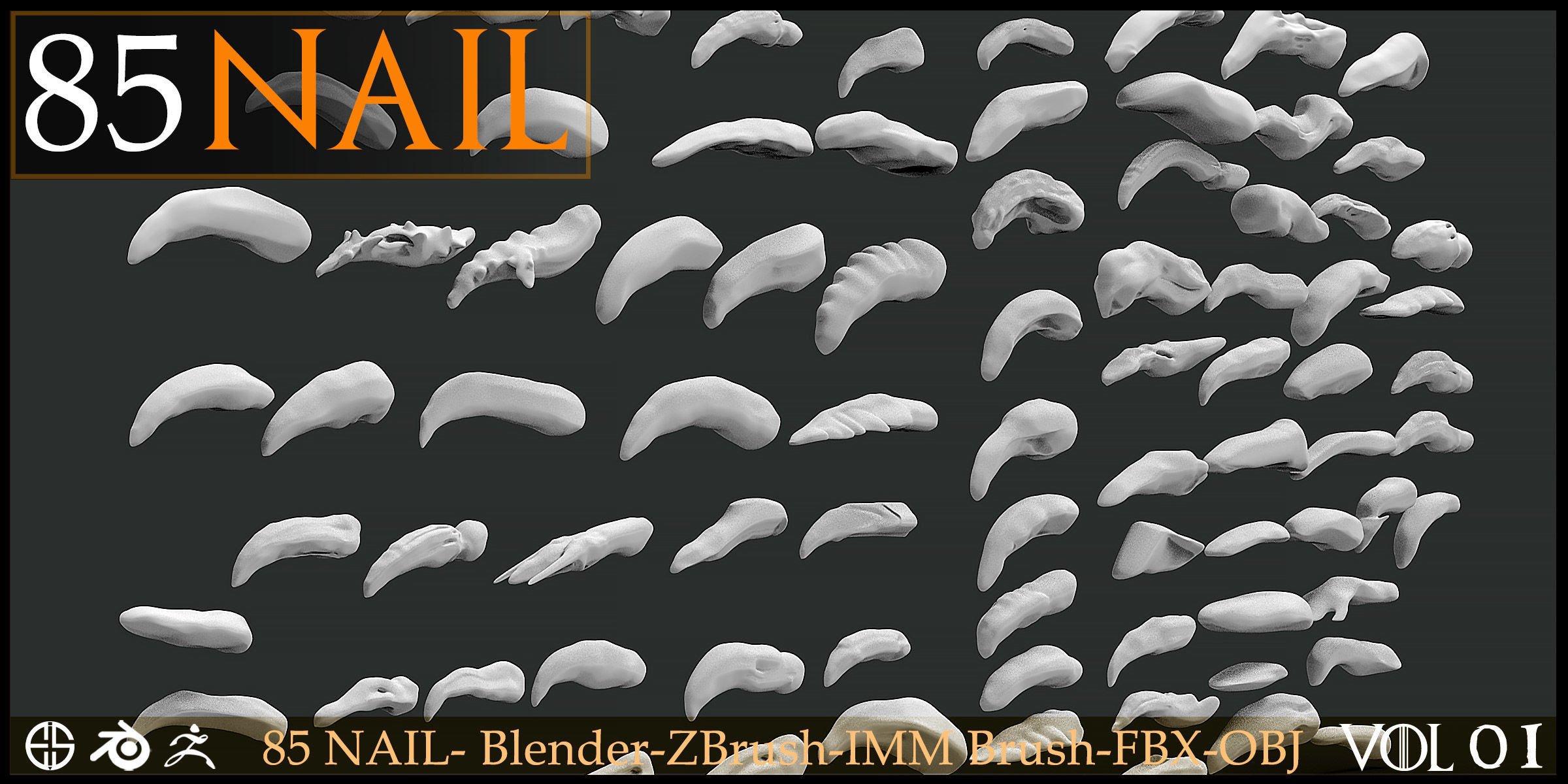 85 Nail -Character And Creature Brush-Dragon-Character-Vol 01 3D model_4