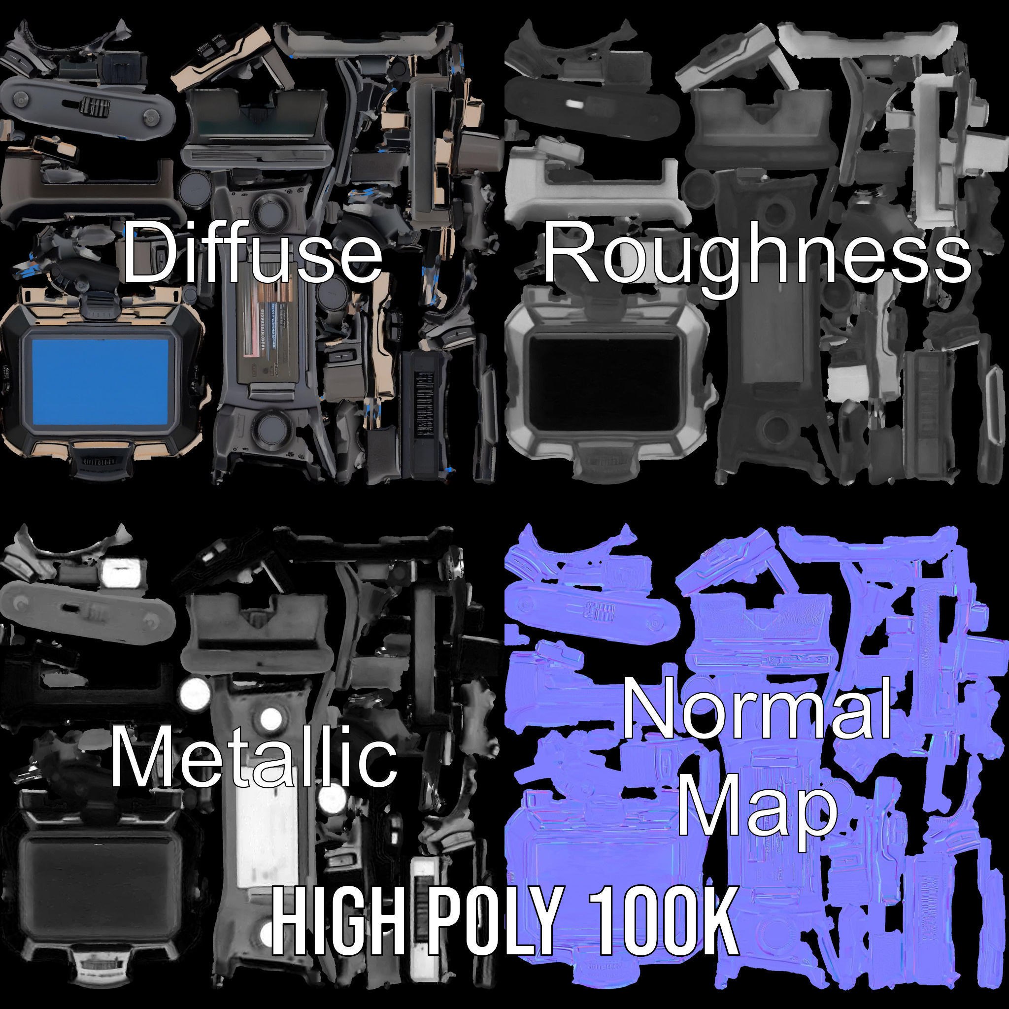 Futuristic Wrist Device Model Pack with Interactive Features Low-poly 3D model_3