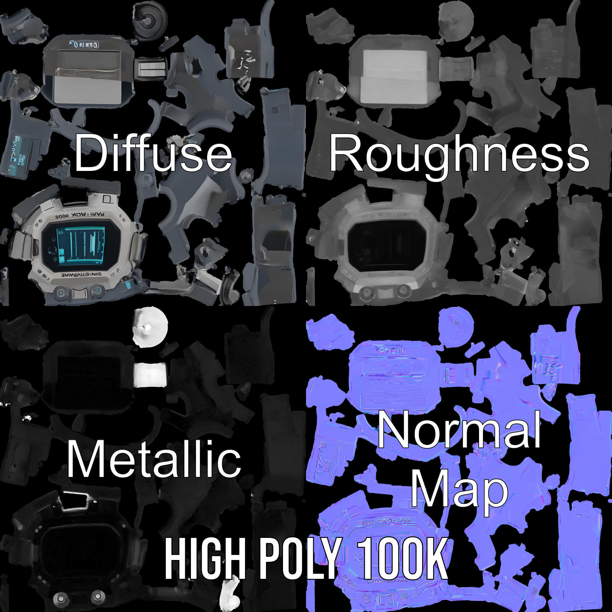 Futuristic Tactical Wristwatch Model Pack Low-poly 3D model_3