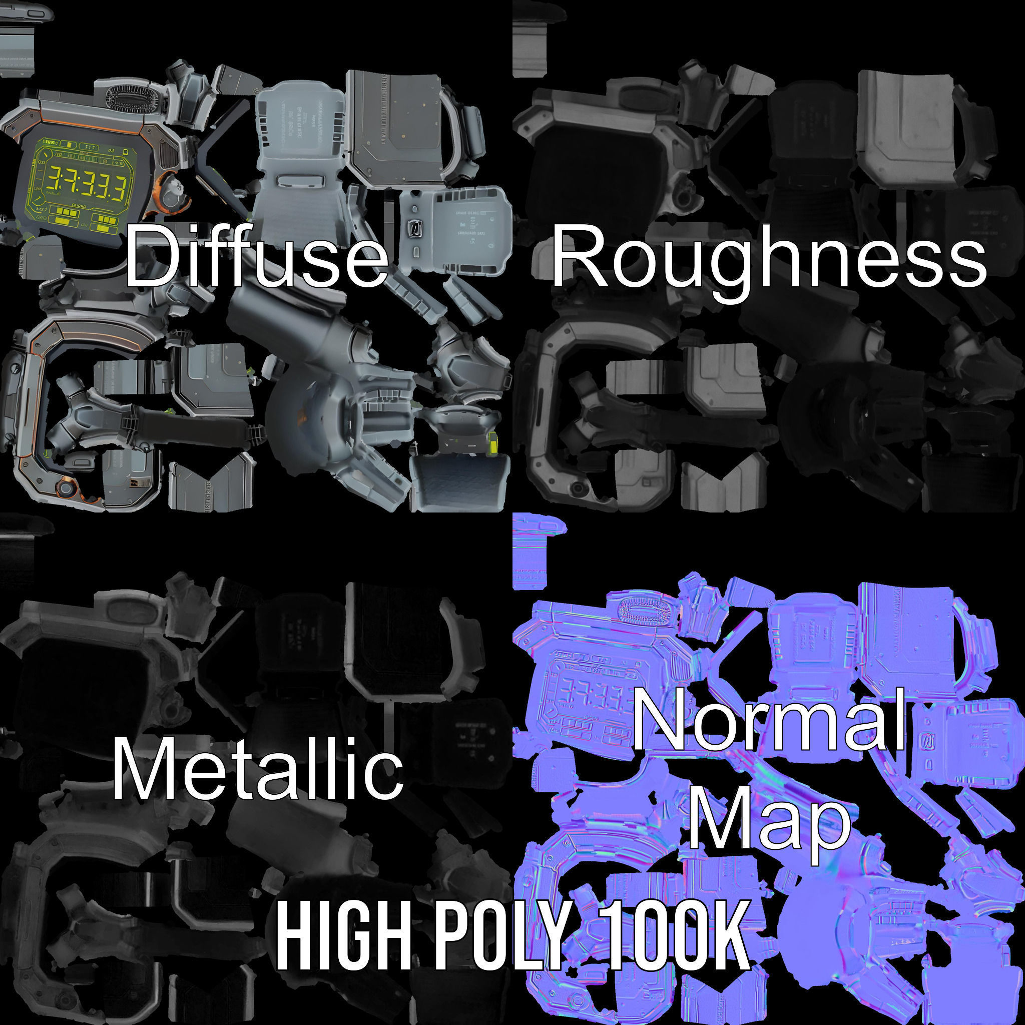 Futuristic Digital Wristwatch Model Pack Low-poly 3D model_3