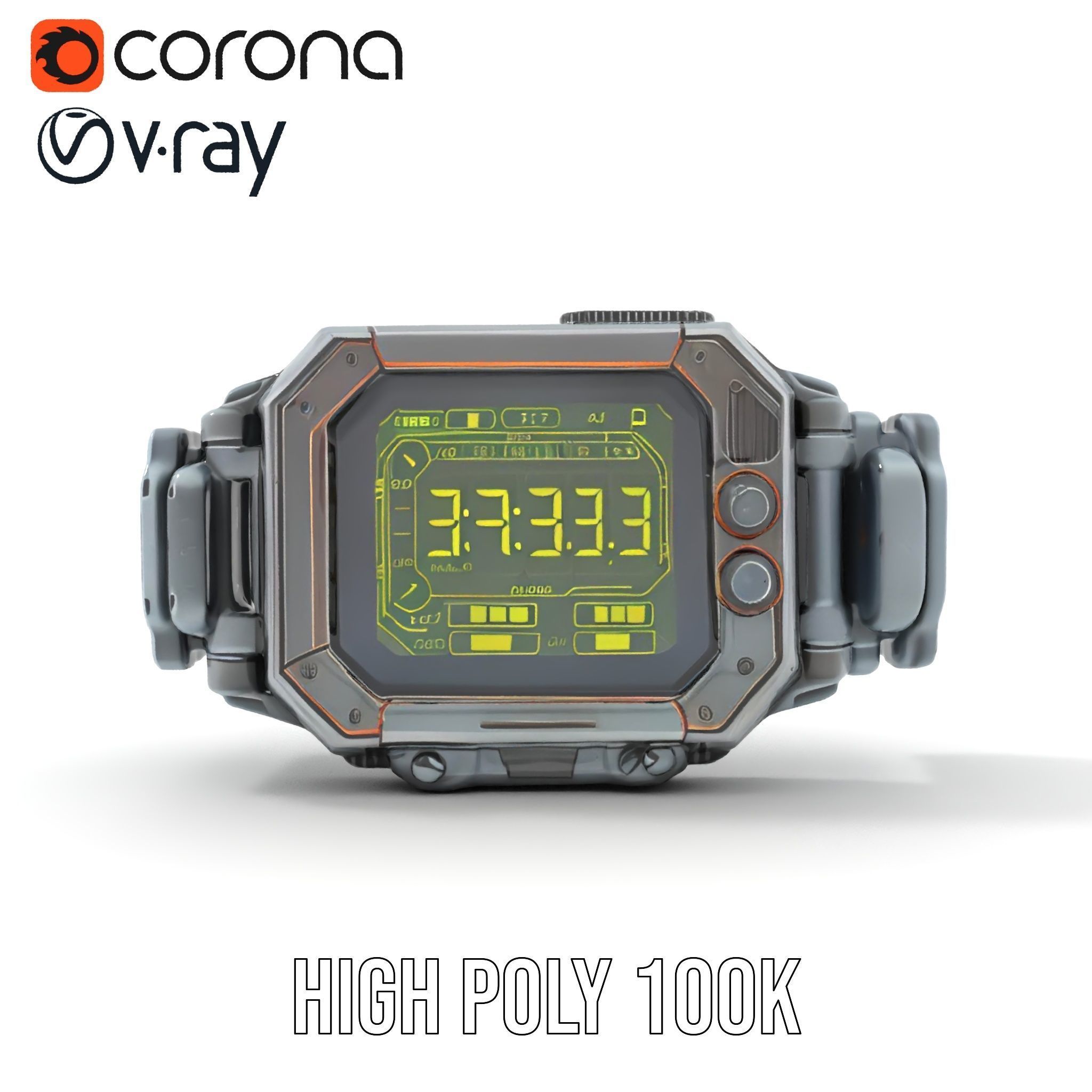 Futuristic Digital Wristwatch Model Pack Low-poly 3D model_17