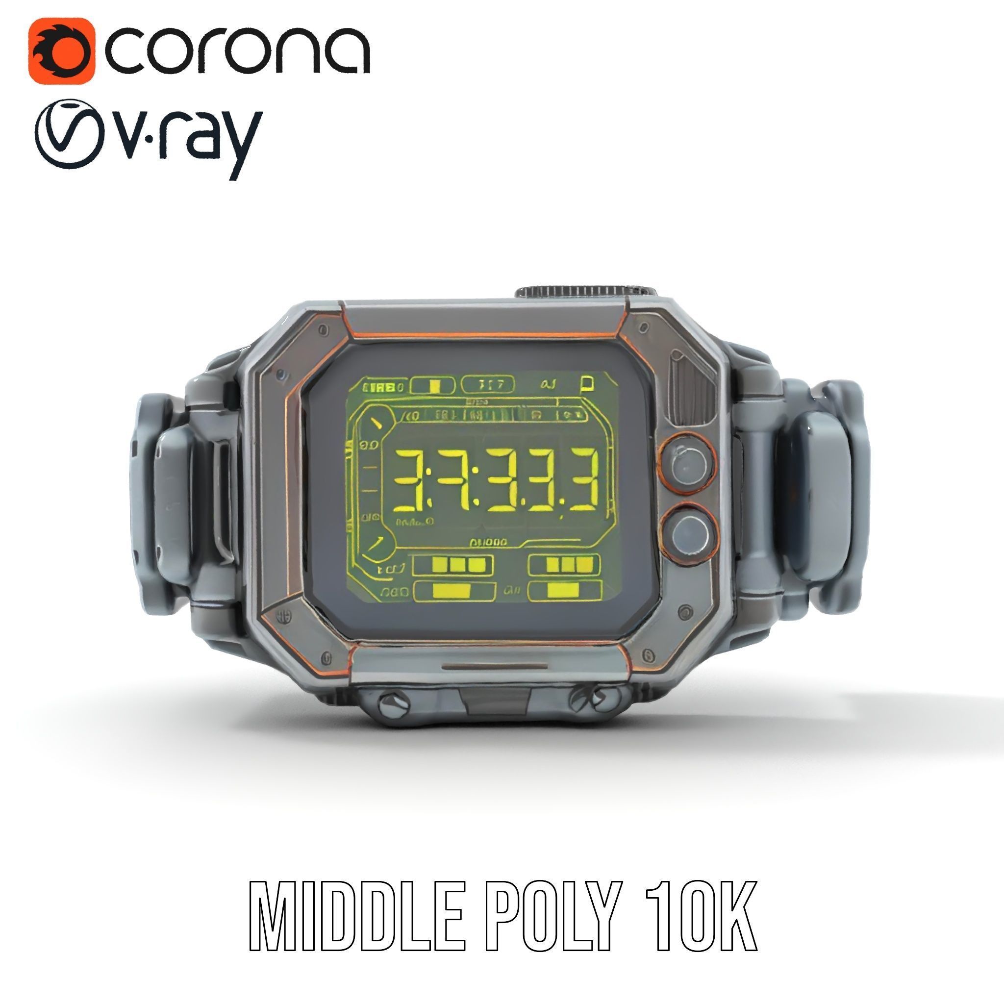 Futuristic Digital Wristwatch Model Pack Low-poly 3D model_21