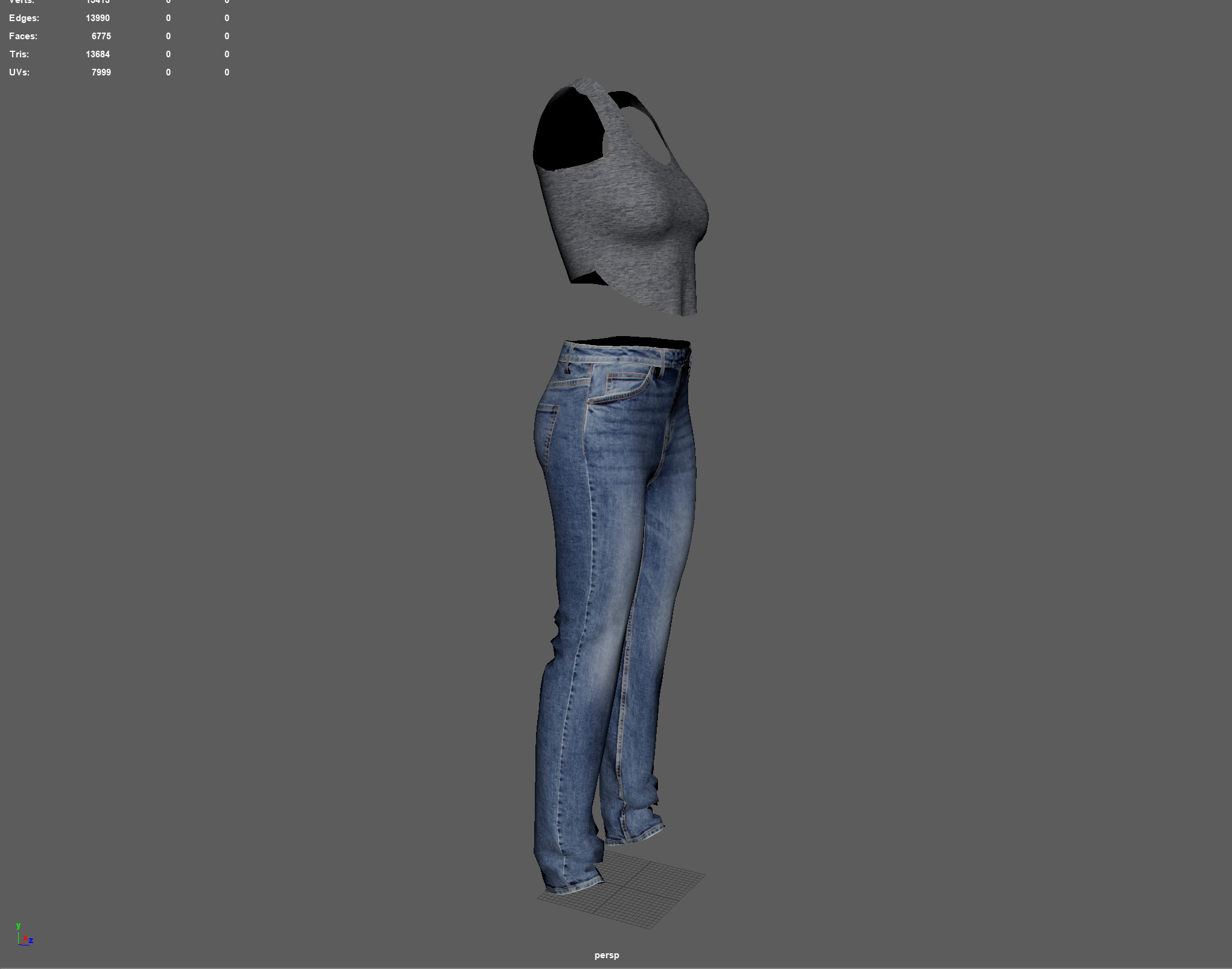 Denim Jeans Low-poly PBR Women Pant Low-poly 3D model_6