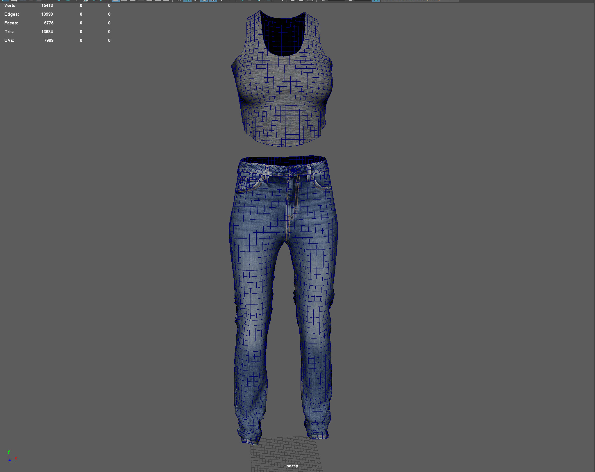 Denim Jeans Low-poly PBR Women Pant Low-poly 3D model_12