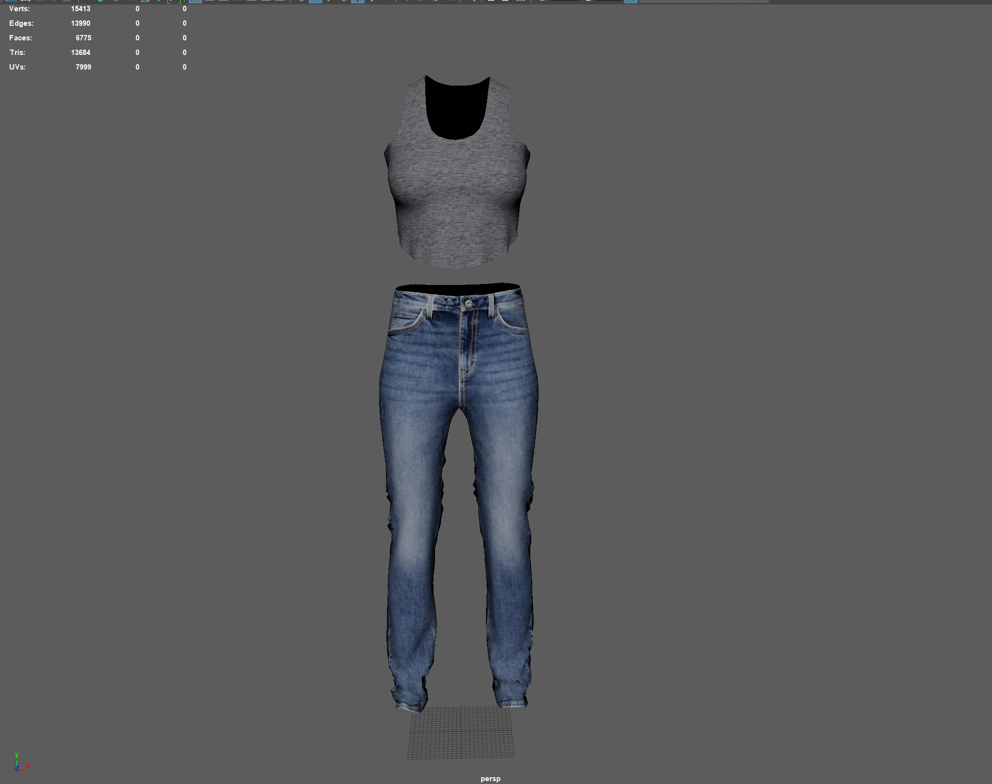 Denim Jeans Low-poly PBR Women Pant Low-poly 3D model_4