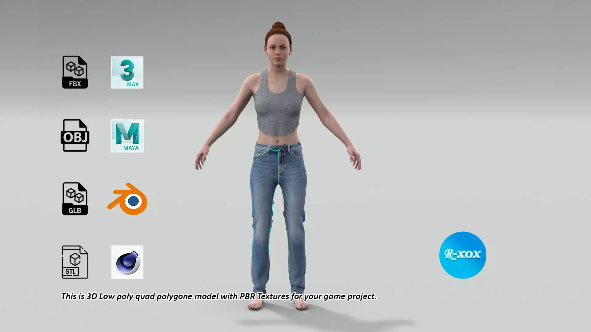 Denim Jeans Low-poly PBR Women Pant Low-poly 3D model_0