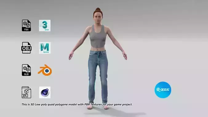 Denim Jeans Low-poly PBR Women Pant Low-poly 3D model