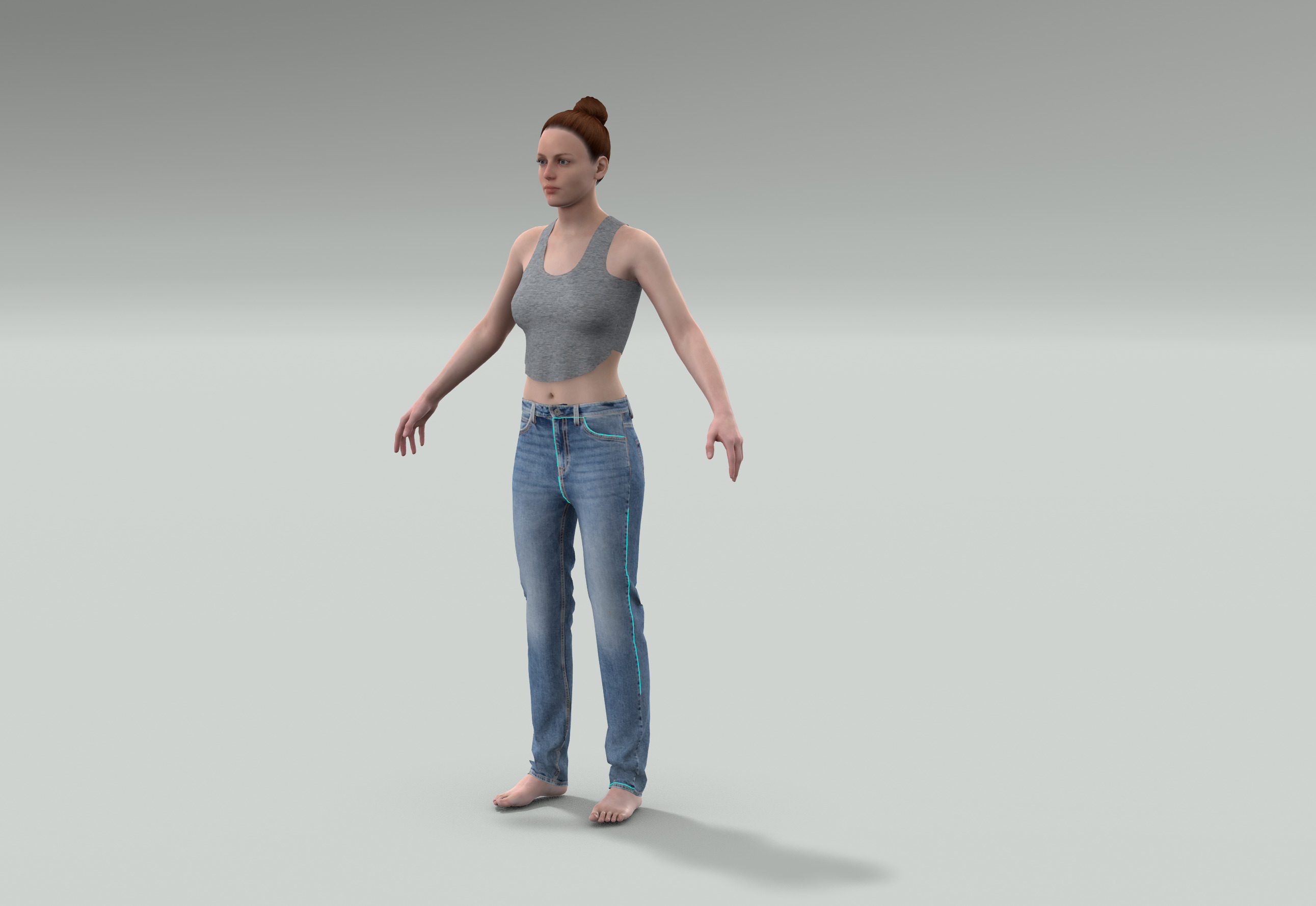 Denim Jeans Low-poly PBR Women Pant Low-poly 3D model_15