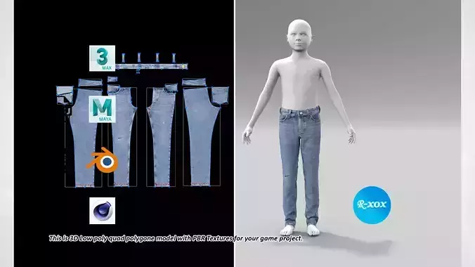 Boys Denim Jeans pant PBR for game AR VR